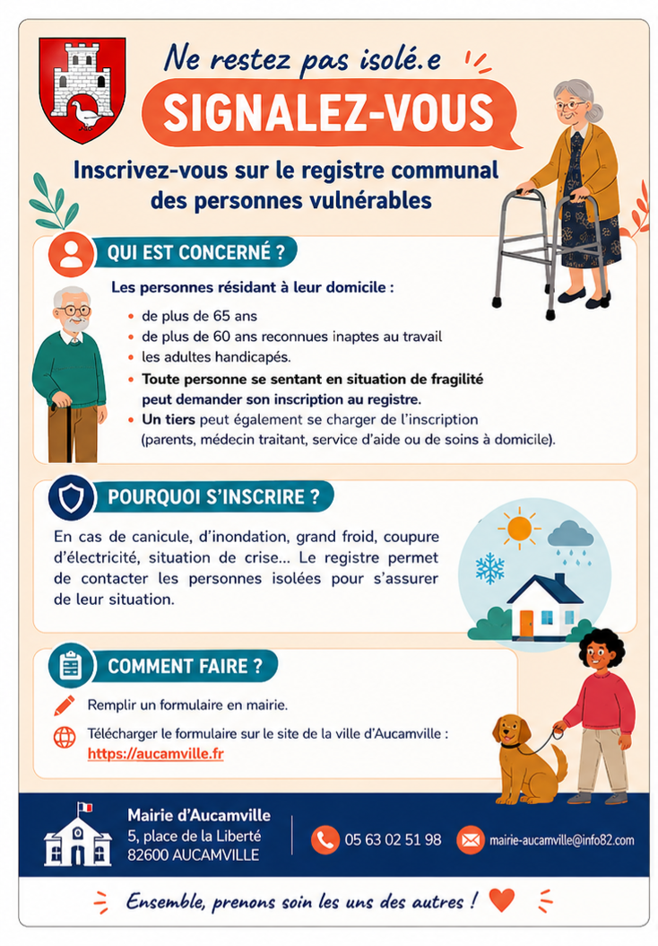 Inscription sur le registre communal des personnes vulnérables
