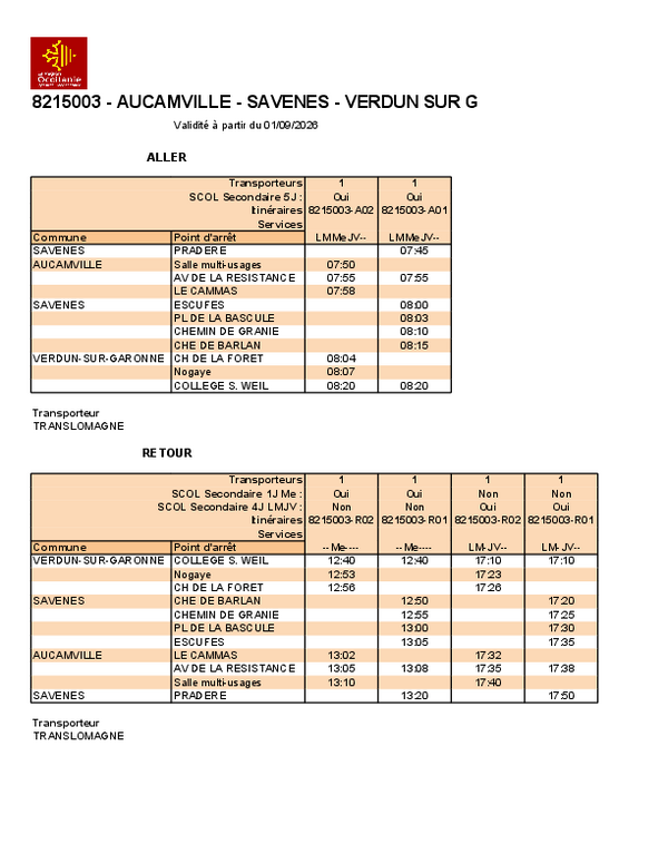 horaires transports scolaires